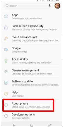 Chọn About phone để xem thông tin điện thoại