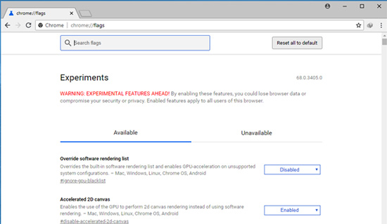 Trang tính năng ẩn của Chrome Canary