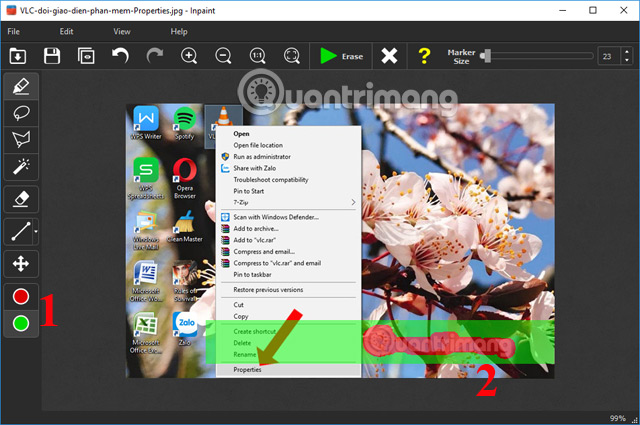 Xóa vùng khoanh đỏ