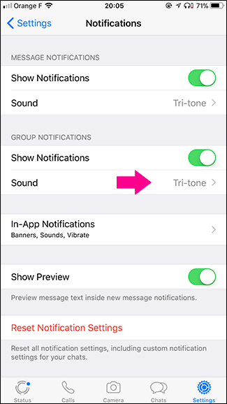 Chọn Sound trong phần Notifications 