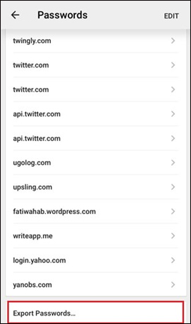 Nhấn Export Password
