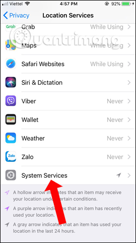 Nhấn System Services 