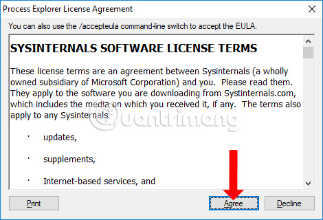Điều khoản cài đặt Process Explorer