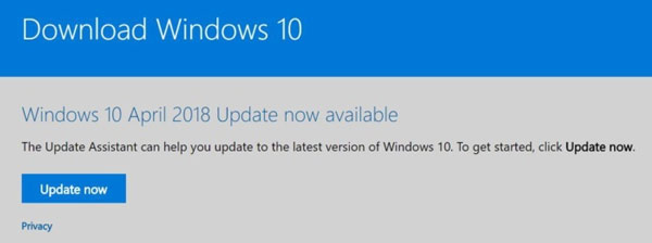 Cài đặt Windows 10 April 2018 Update thủ công