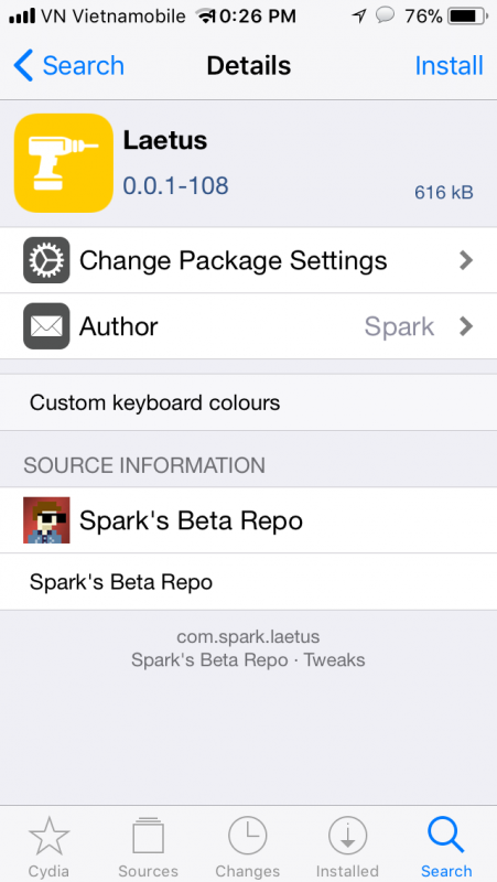 Tìm tweak tại mục này sẽ hiển thị tên Laetus