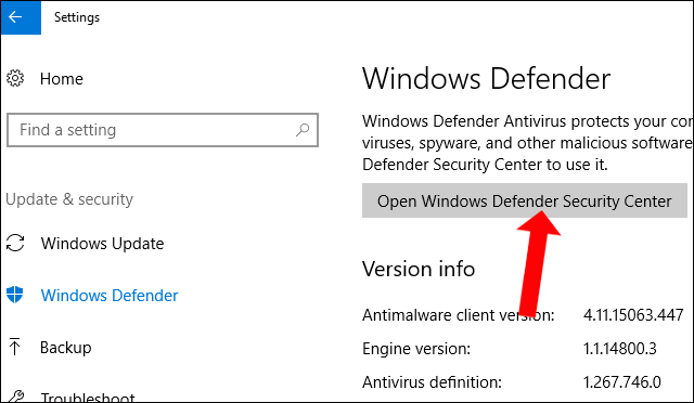 Bật Windows Defender