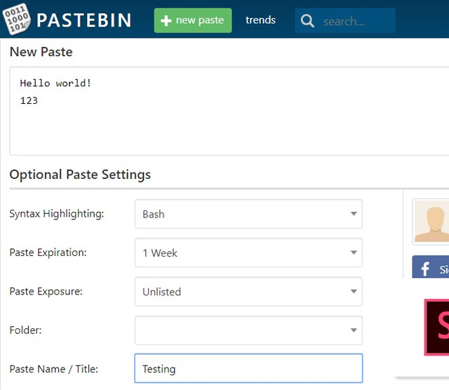 Trang web Pastebin