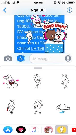 Cách đính stickers lên tin nhắn