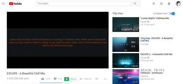 Mở video YouTube bạn sẽ thấy kết quả
