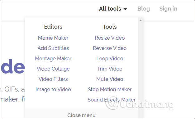 Các công cụ trên Kapwing