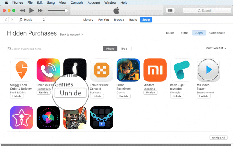 Chọn Unhide để bỏ ẩn ứng dụng