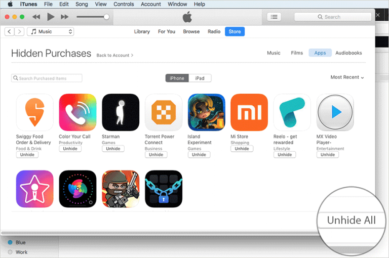 Chọn Unhide All để hiển thị tất cả ứng dụng đã ẩn