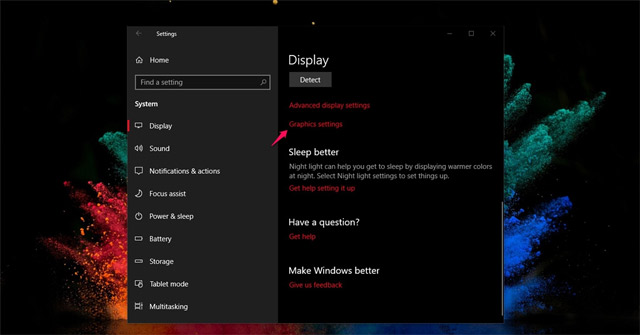 Bấm chọn Graphics settings