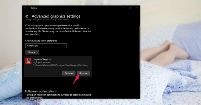 Chọn Remove nếu không muốn cài đặt tính năng này cho phần mềm nào
