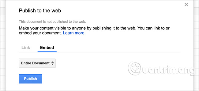 Nhúng bảng tính trên trang web