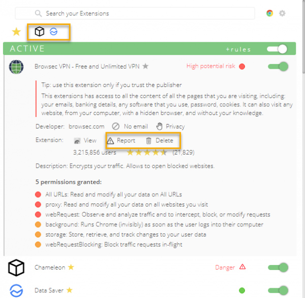  Extension Police đánh giá mức độ an toàn của từng extension và app cài đặt theo ba cấp độ