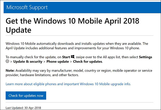Đây là hình ảnh trên trang hỗ trợ của Microsoft