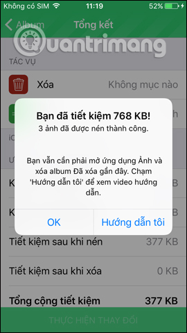 Thông báo số ảnh nén