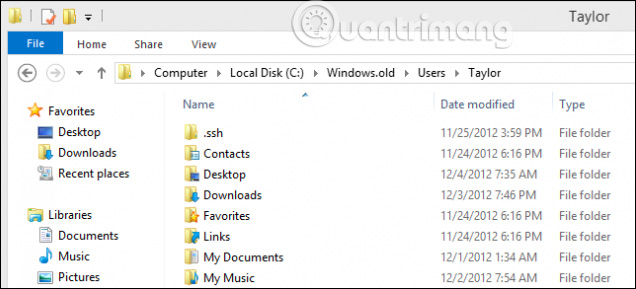 Khôi phục file cá nhân từ thư mục Windows.old