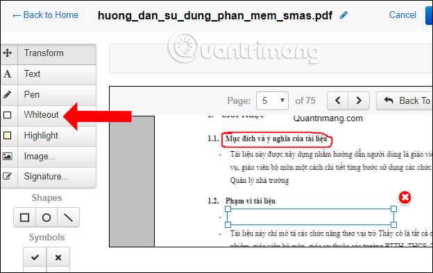 Xóa nội dung PDF 