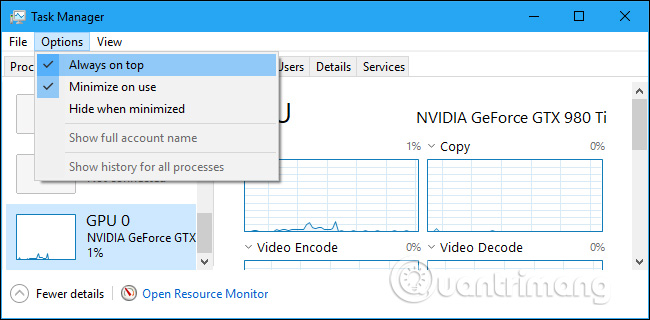 Click vào Always on top