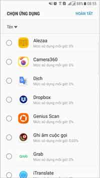 Chọn ứng dụng vô hiệu hóa