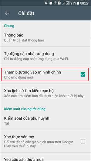 Thêm biểu tượng vào màn hình chính