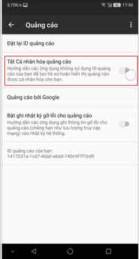 Tắt cá nhân hóa quảng cáo