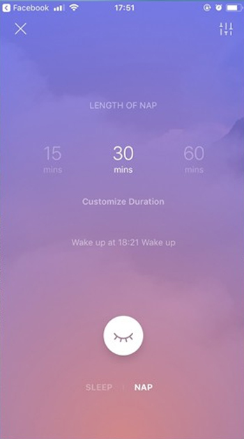 Ở chế độ Sleep người dùng có thể lựa chọn âm thanh và hình nền giúp bản thân thư giãn nhất