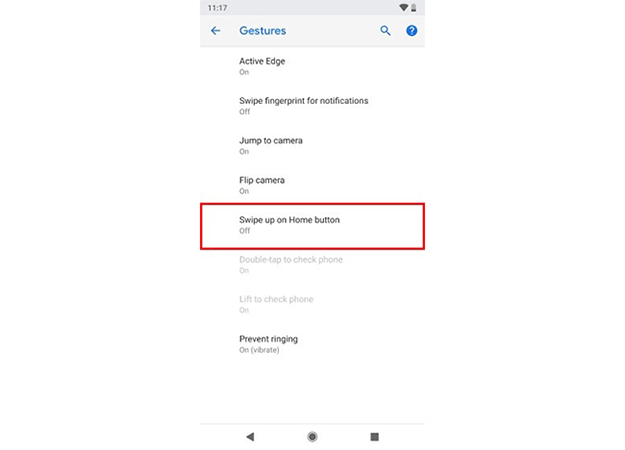 Chọn mục Swipe up on Home button