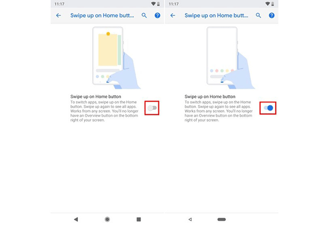 Kích hoạt tính năng Swipe up on Home button
