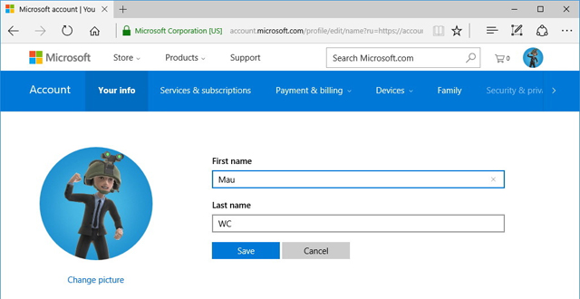 Thay đổi tên tài khoản Microsoft
