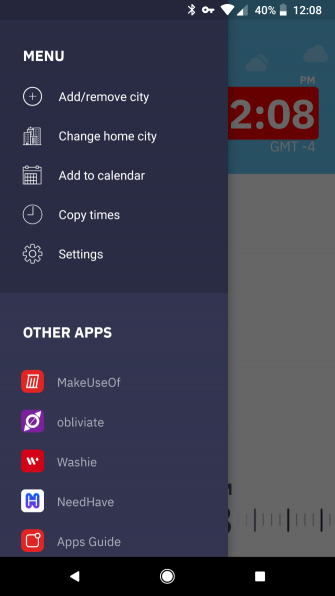 Menu của ứng dụng