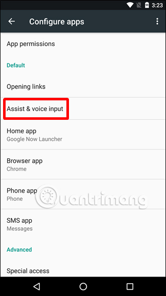 Chọn Assist & Voice Input trên Android 7.x