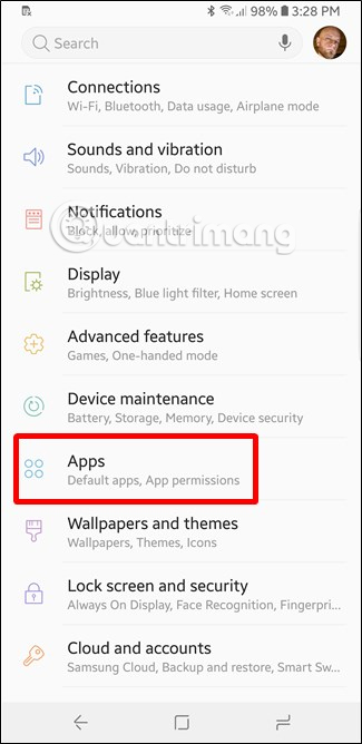 Chọn Apps trong Samsung Galaxy