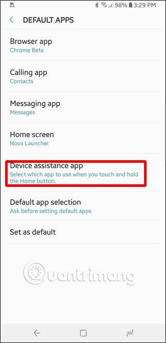 Nhấn mục nhập Device Assistance App