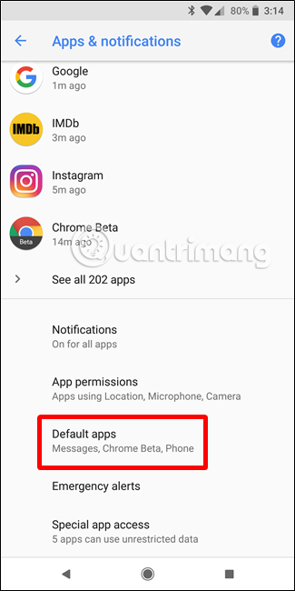 Chọn Default Apps