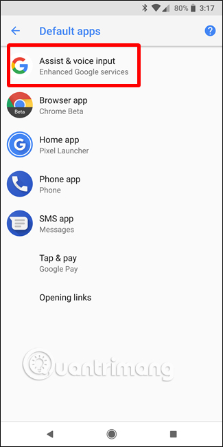 Chọn Assist & Voice Input trên Android Oreo