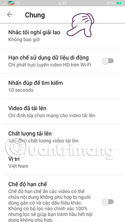 Truy cập vào tính năng Nhắc tôi nghỉ giải lao