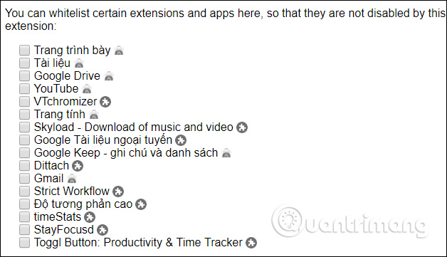 Danh sách trắng tiện ích không vô hiệu hóa