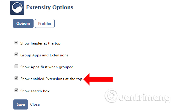 Tùy chọn tiện ích Extensity