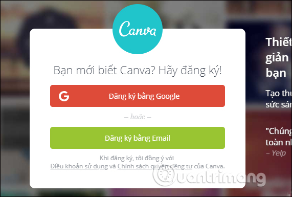 Đăng ký tài khoản Canva
