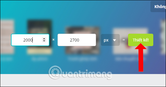 Nhập kích thước tùy chỉnh