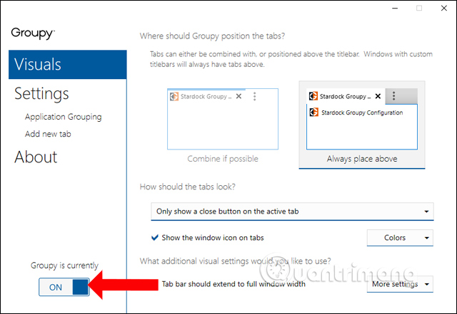 Giao diện Settings