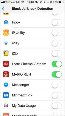 Chọn ứng dụng dùng tweak