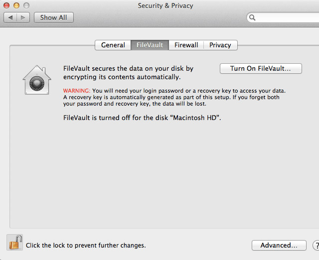 Bật FileVault