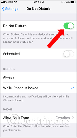 Bật chế độ Không làm phiền