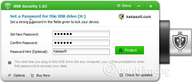 Nhập mật khẩu bảo vệ USB