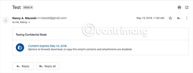 Email người nhận không có nút chuyển tiếp