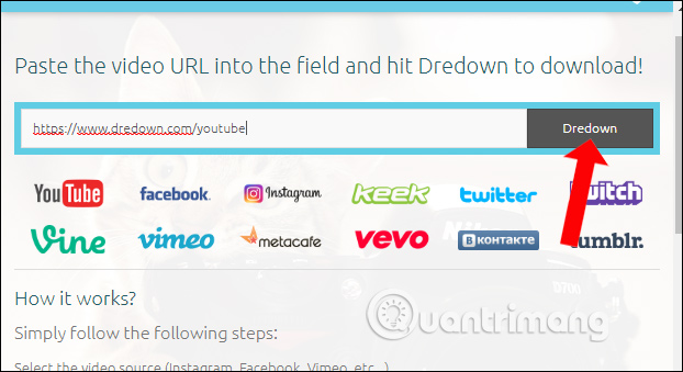 Dán URL video YouTube trên Dredown